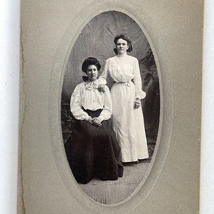 c1900 Cabinet Card 2 Young Women Belt Watch Oval Portrait Studio Photo